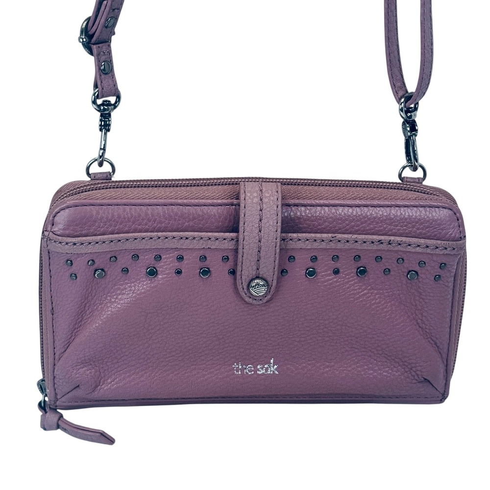The Sak Leather Studded Wallet Crossbody Purse Convertible Phone‎ Bag Mauve